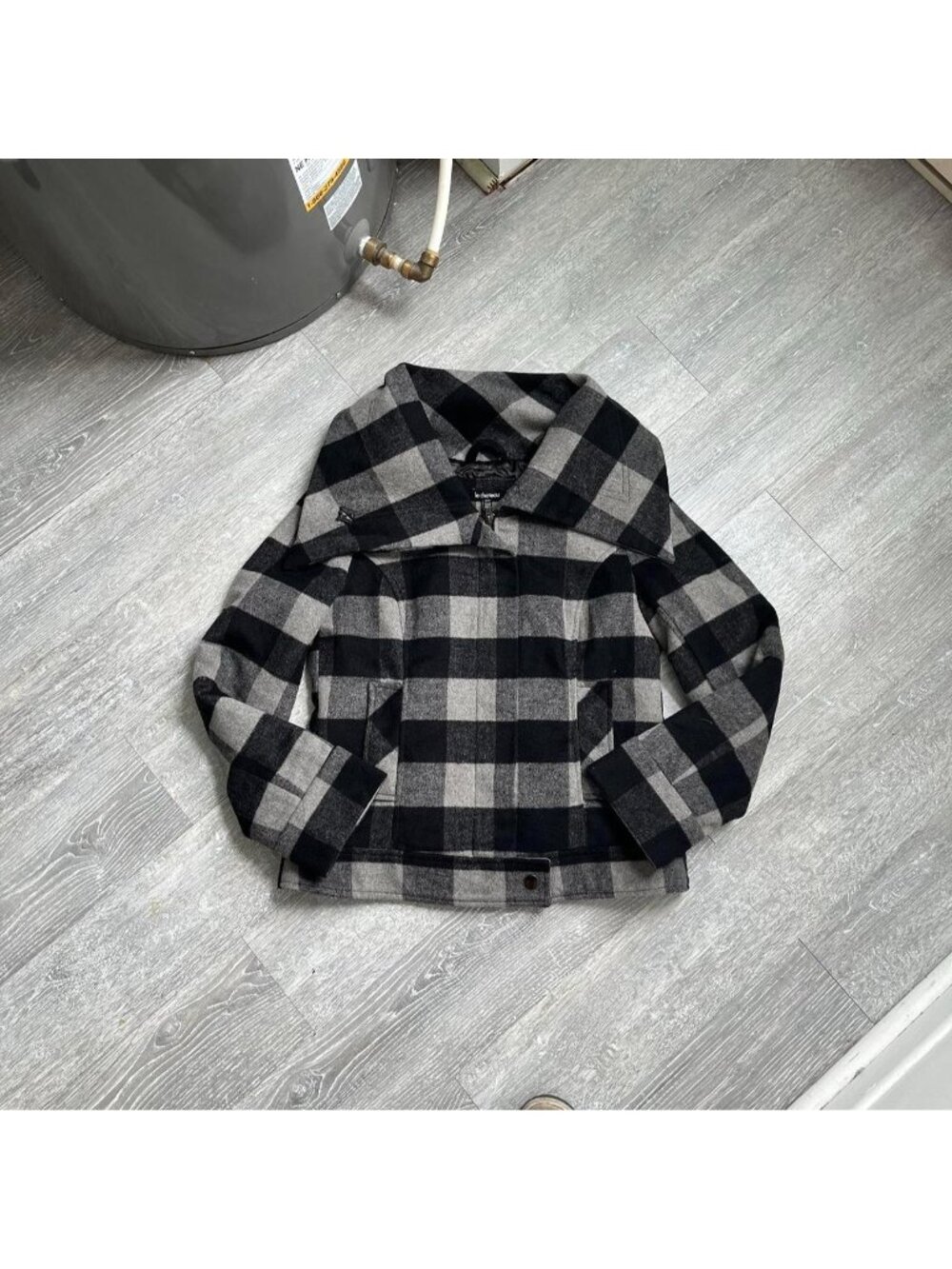 Black / Grey Plaid “Le Chateau” Zip-Up Preppy Wool Blend (27%) Jacket